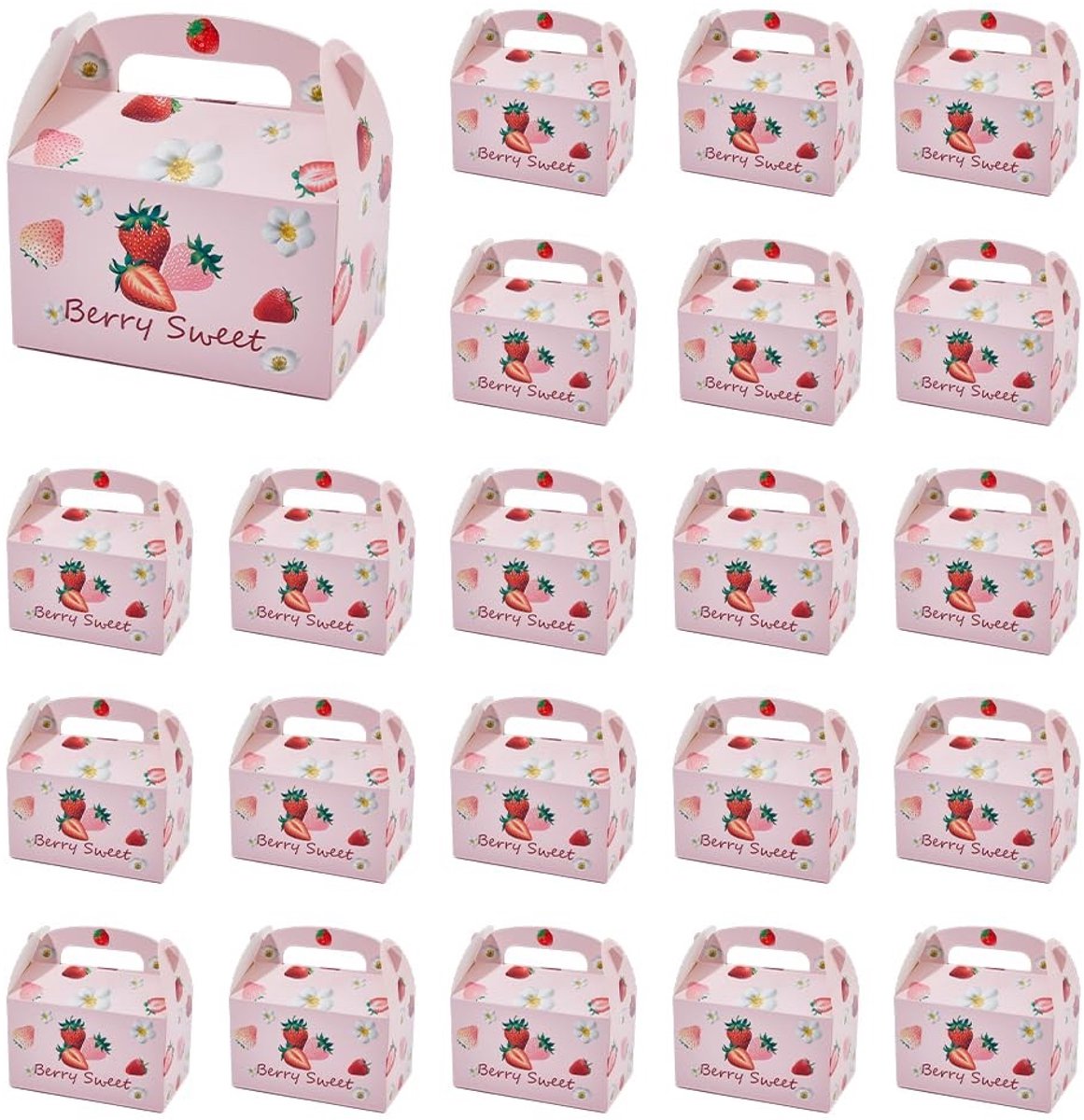 Dailygoods- Geschenkdozen met deksel - 12 stuks aardbeienbedrukte kartonnen doos - Snoepdozen - Presentatiedozen - Bruiloften/Verjaardagen - Compacte opbergfunctie - Cadeaudozen