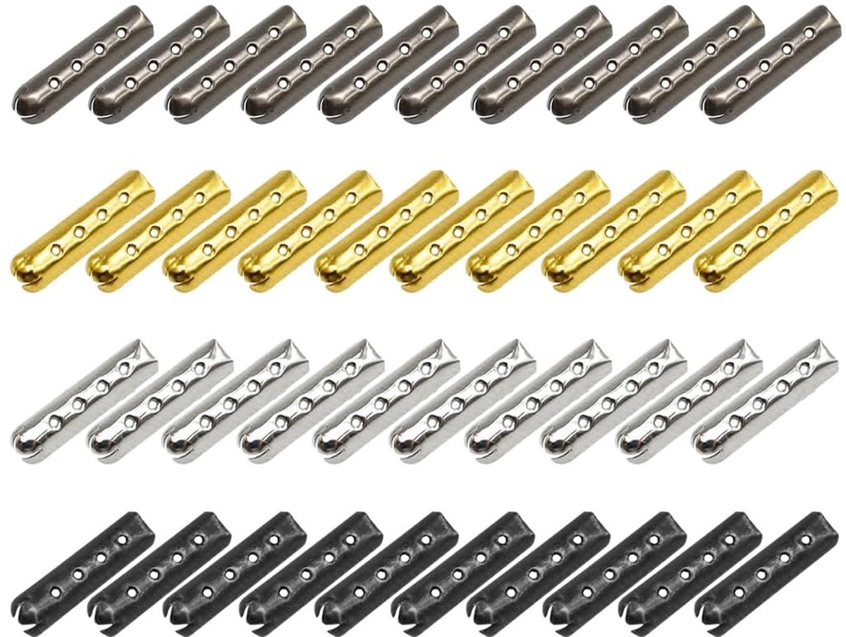 Dailygoods- Schoenveters 40 Stuks - Reservekoppen - Veteranen met Legering - Geschikt voor Metalen Touwuiteinden - Diverse Kleuren - Uniek Design - Veterpunten