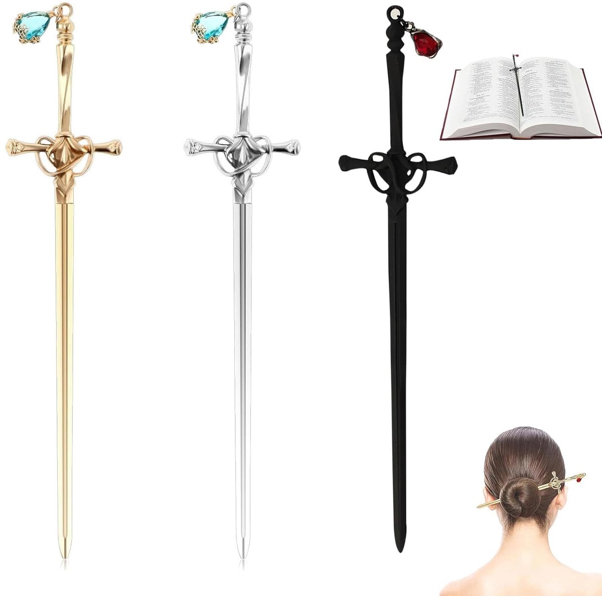 Dailygoods- Bladwijzer Antieke Stijl - 3 Stuks - Zwaard Ontwerp - Duurzaam Metaal - Gepersonaliseerde Bladwijzers - Elegant en Chic - Boekenlegger