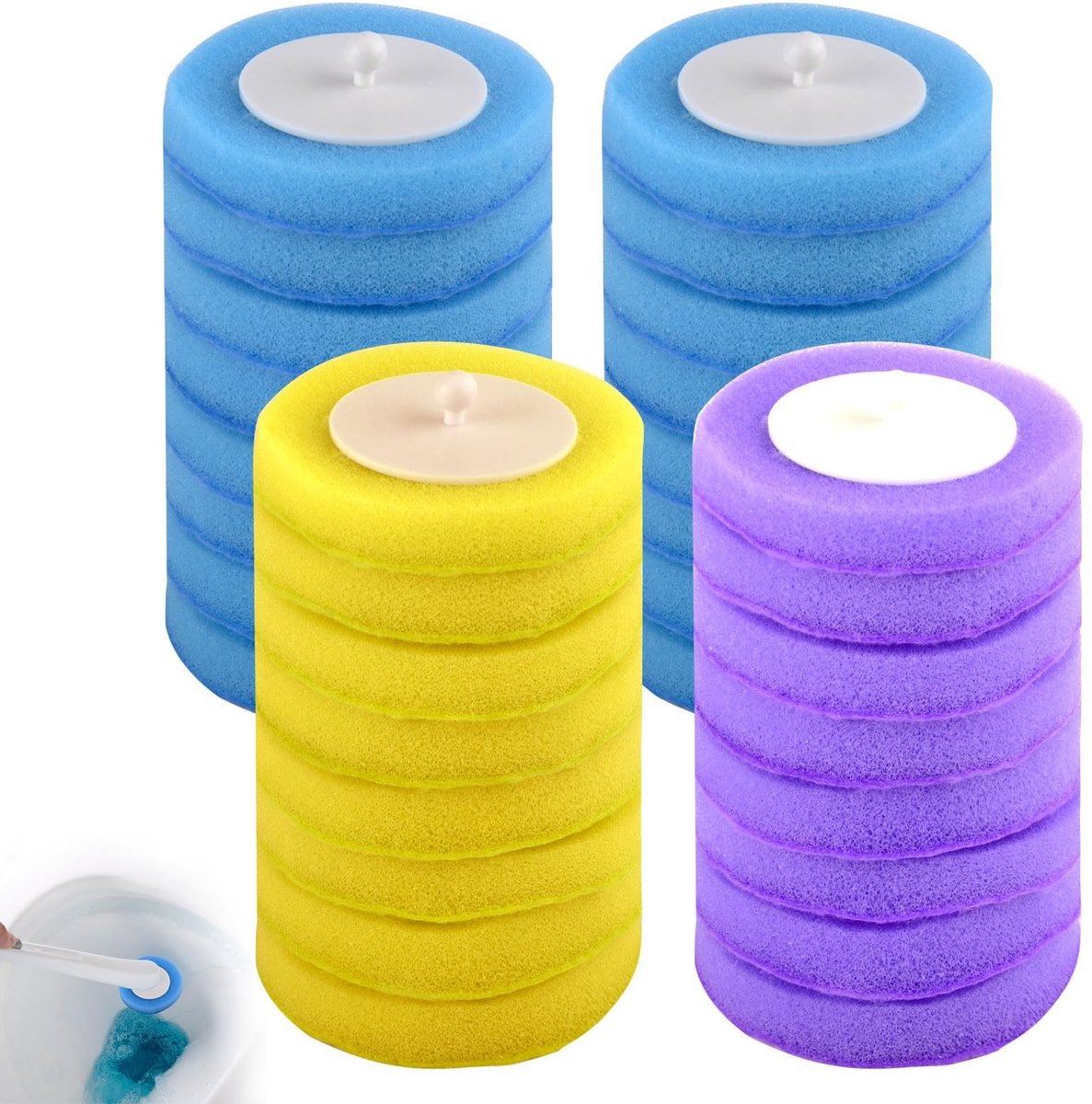Dailygoods- Toiletborstel Set 32 Stuks - Wegwerpbare Sponsborstelkoppen - Navulbare Toiletborstels - Reinigen met Zee-, Citroen- en Lavendelgeur - Bacteriën en Geurtjes Bestrijden - Toiletreiniger