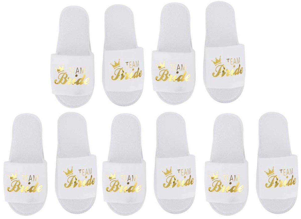 Dailygoods- Bruidsslippers 5 Paar - Wegwerp Slippers - Open Teen - Huwelijk - Bruid/Bridesmaid - 27 x 9.5 cm - Katoen - Trouwslippers
