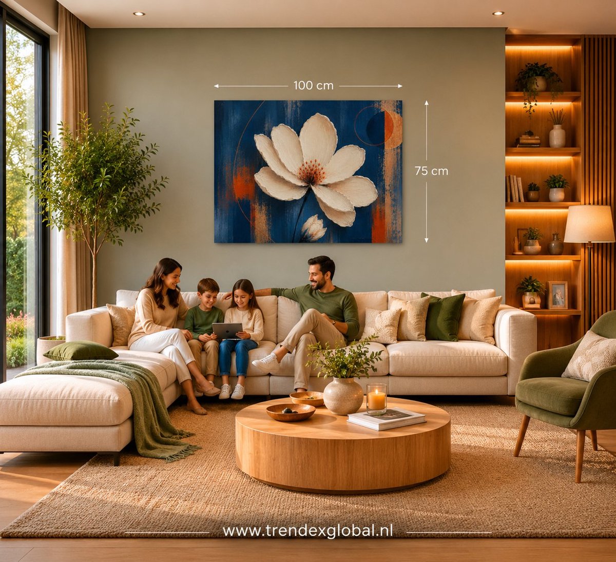 Trendex Global Canvas Schilderij Bloemen - Abstracte Kunst - Wall Art - 100x 75 cm Blauw