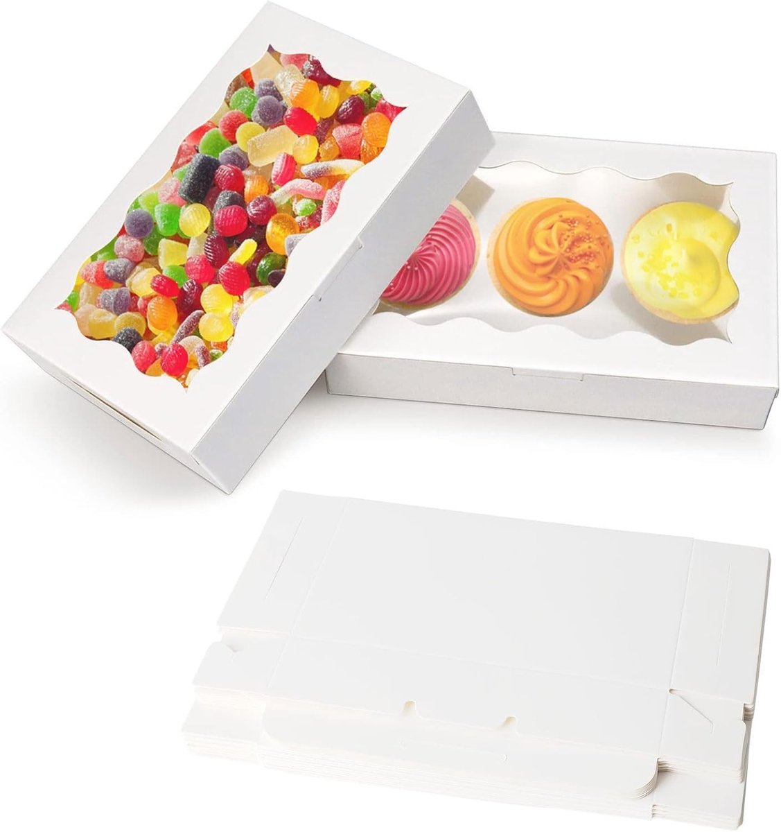 Dailygoods- Koekjesdoosjes 20 stuks - Taartdoos met Kijkvenster - Kraftpapier - Snackbox - Duurzaam - 17,8 x 11 x 3,9 cm