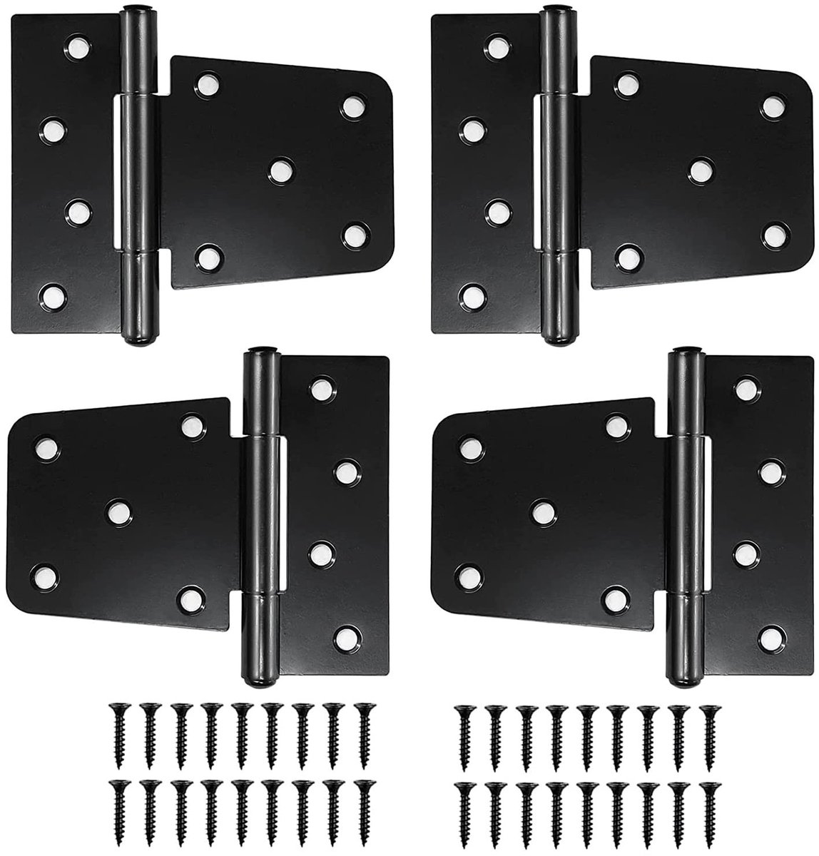 Dailygoods- Scharnieren - Opvouwbaar - Roestvrij Staal - Zwart - Set van 4 - 13 x 11 cm - T-vormig ontwerp - Deurscharnieren