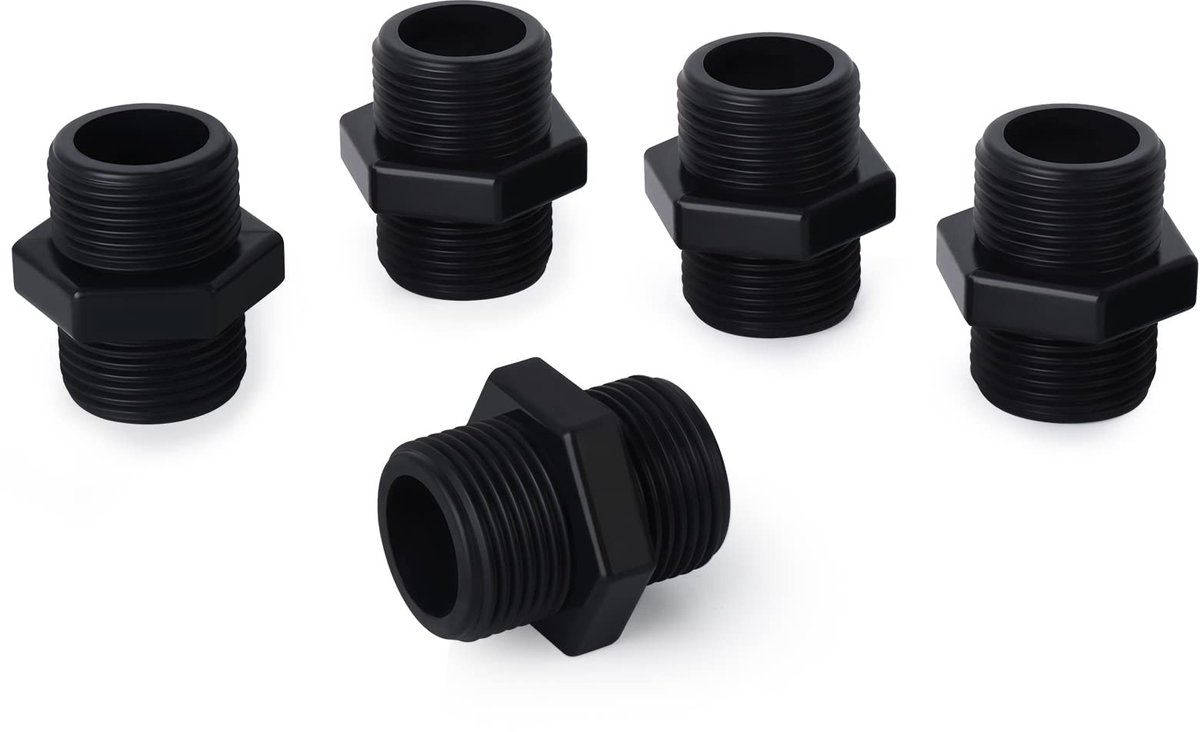 Dailygoods- Connectoren 3/4" BSP - 5 Stuks - PVC Fittingen - Mannelijk/Mannelijk - Zeskantige Tepelbuis - Schuifdraden voor Eenvoudige Installatie - Pijpfitting