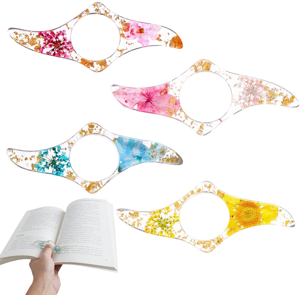 Dailygoods- Boekzijdehouder 4 Stuks - Duimring - Bladwijzer - Leesaccessoires - Handgemaak