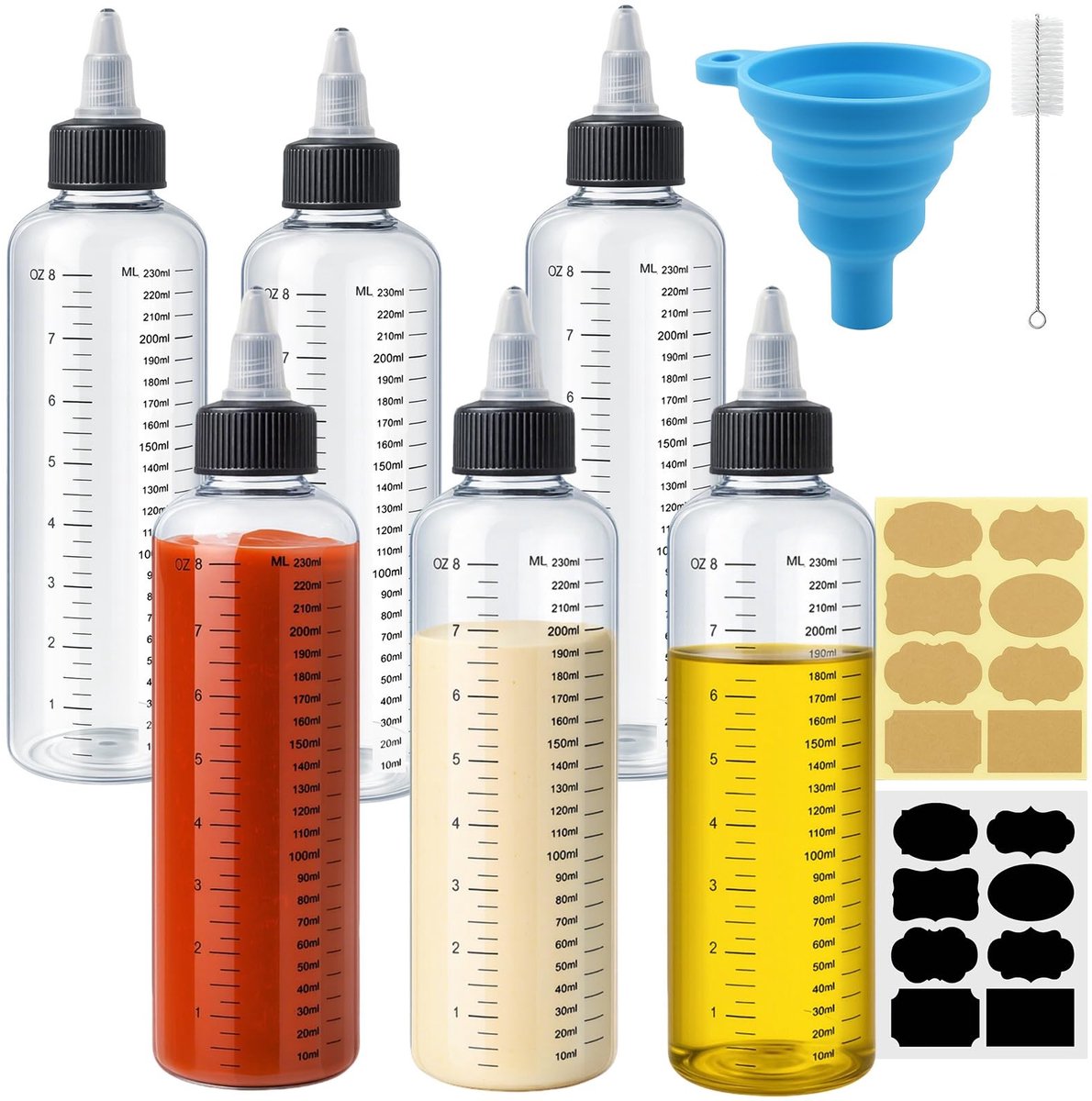 Dailygoods- Knijpfles 250ml - 6 Stuks - Sausfles - Vulfles - Quetschfles - Antilek - Voor Sauzen en Oliën - Sauzenfles