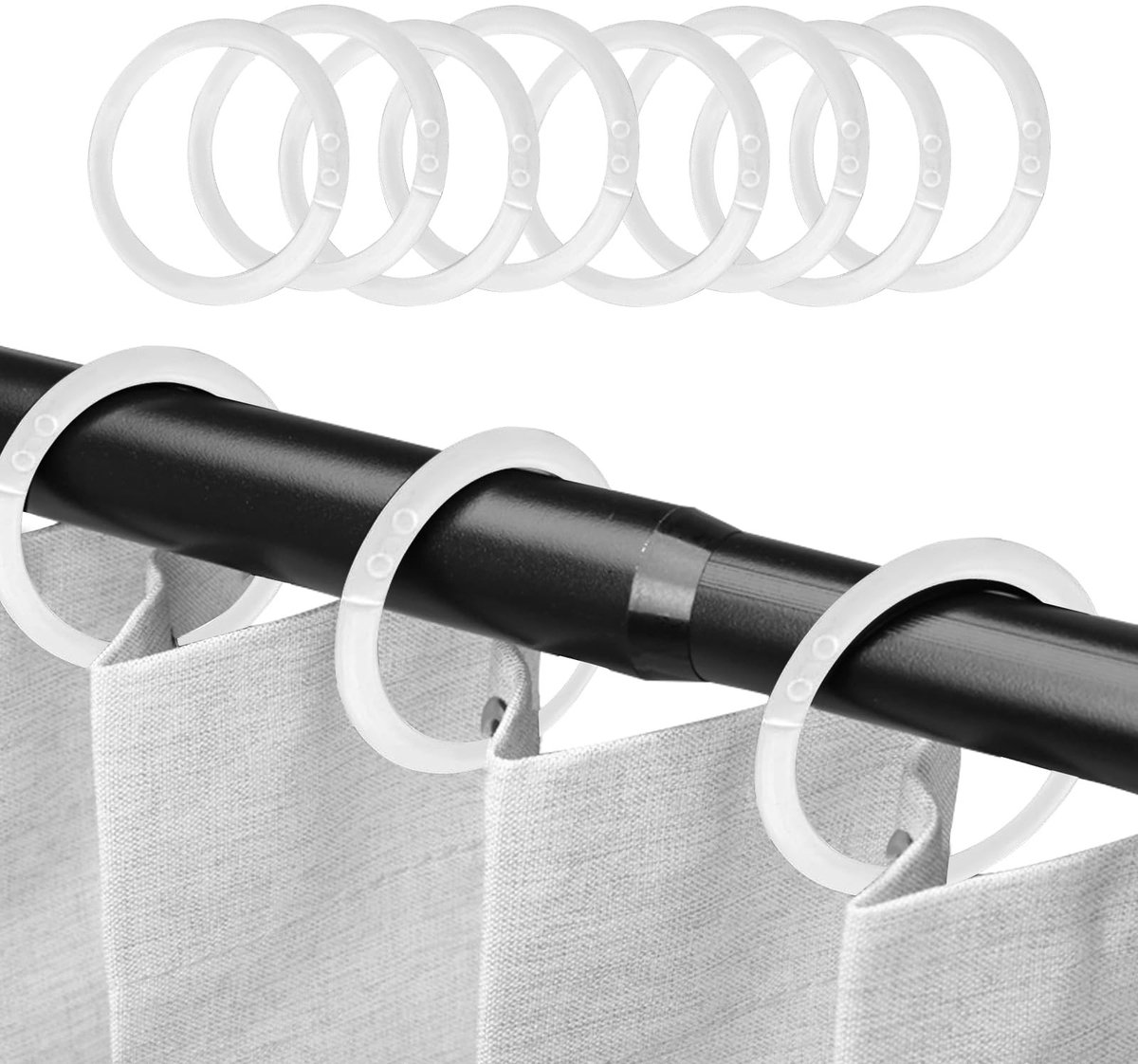 Dailygoods- Douchegordijnringen 100 stuks - O-vormige Gordijnringen - Milieuvriendelijk PE-Materiaal - Lichtgewicht en Duurzaam - Stijlvol en Stil Ontwerp - Gordijnhaken