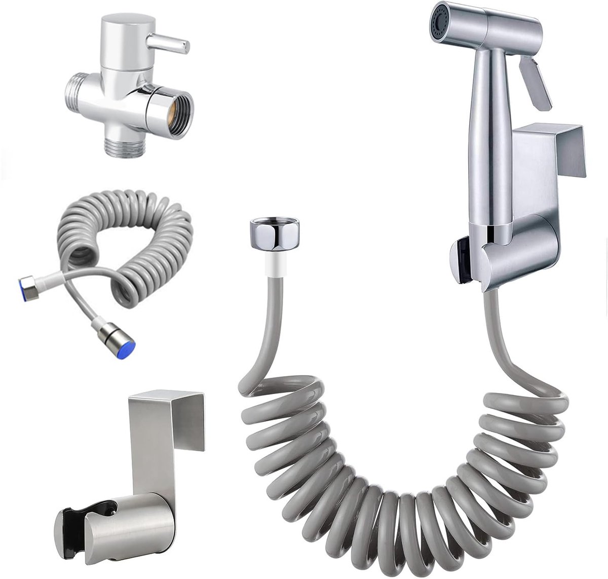 Dailygoods- Bidet-handdouche met 3-wegklep - Toiletdouche Sproeier - Roestvrij Staal - Douche voor Persoonlijke Hygiëne - Slang van 1,5 m - G1/2 Aansluiting