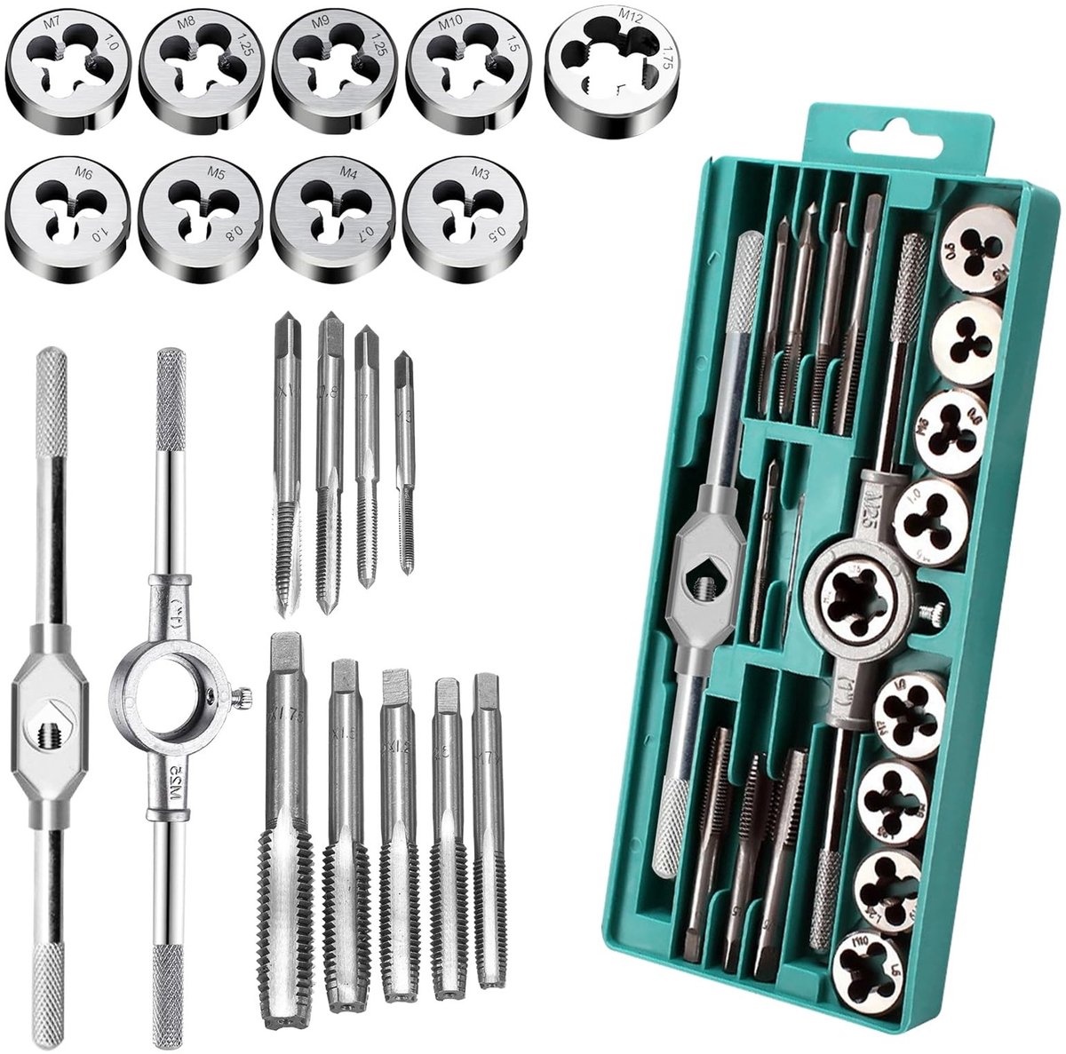 Dailygoods- Schroefdraadsnijset 20-delig - M3/M12 Draadsnijder - Hoge Precisie - Gereedschap - Premium Kwaliteit - Duurzaam Roestvrij Staal - Draadsnijgereedschap