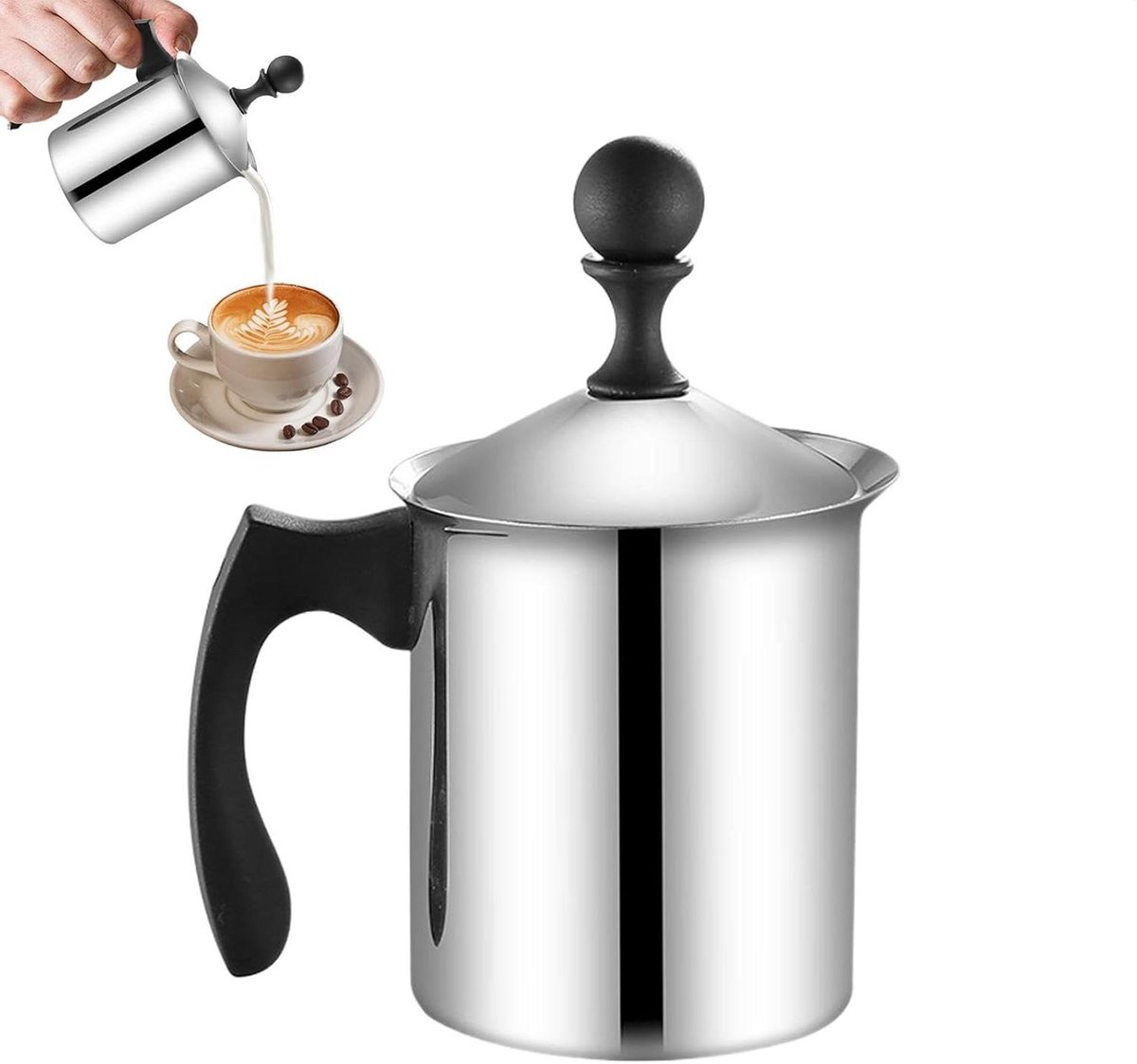 Handmatige Melkopschuimer - Koffieopschuimer Melk Klopper - Romige Koffie Maken - Dubbele RVS Mixer - 400 ml - Multicolor
