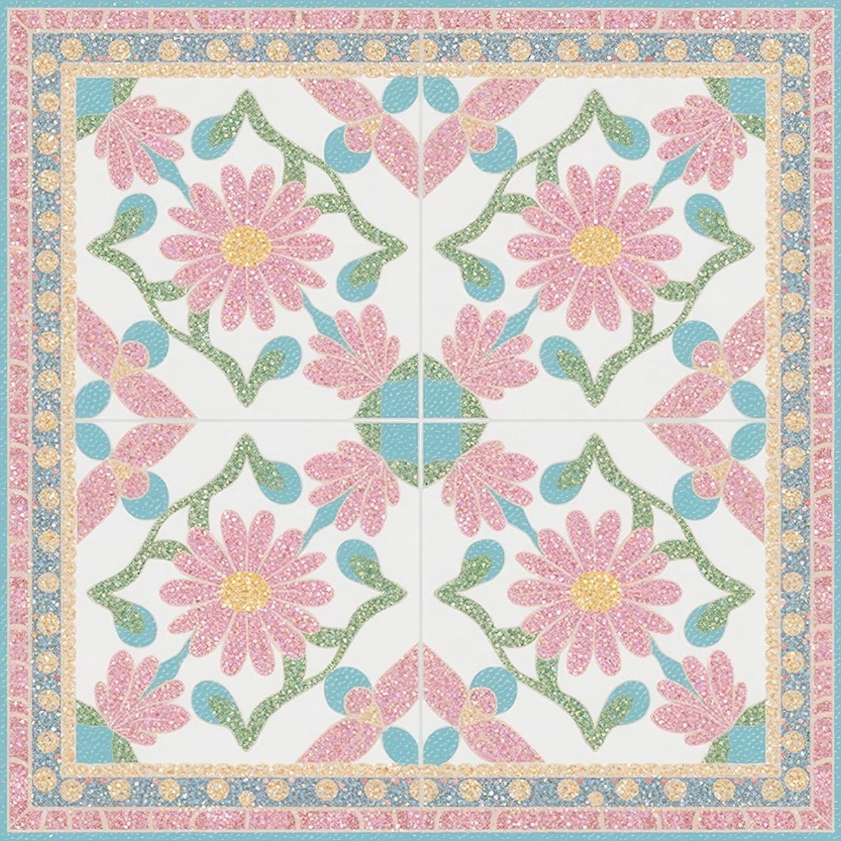 Vloertegels - Vloerstickers - Keuken en Badkamer - Bloemenontwerp met Glitter - 30 x 30 cm