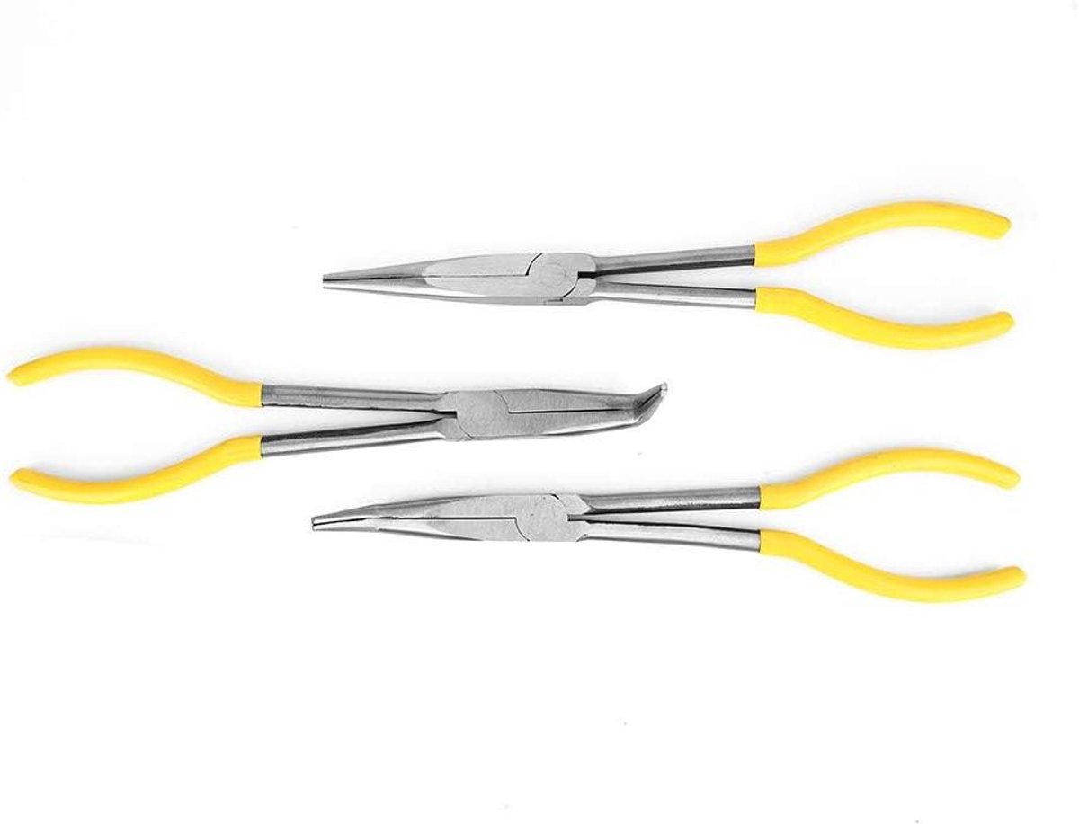 Lange neus tang - Precisie tangen - Hobby projecten - 3 verschillende tips - 11 inch lengte - Zilverkleurig