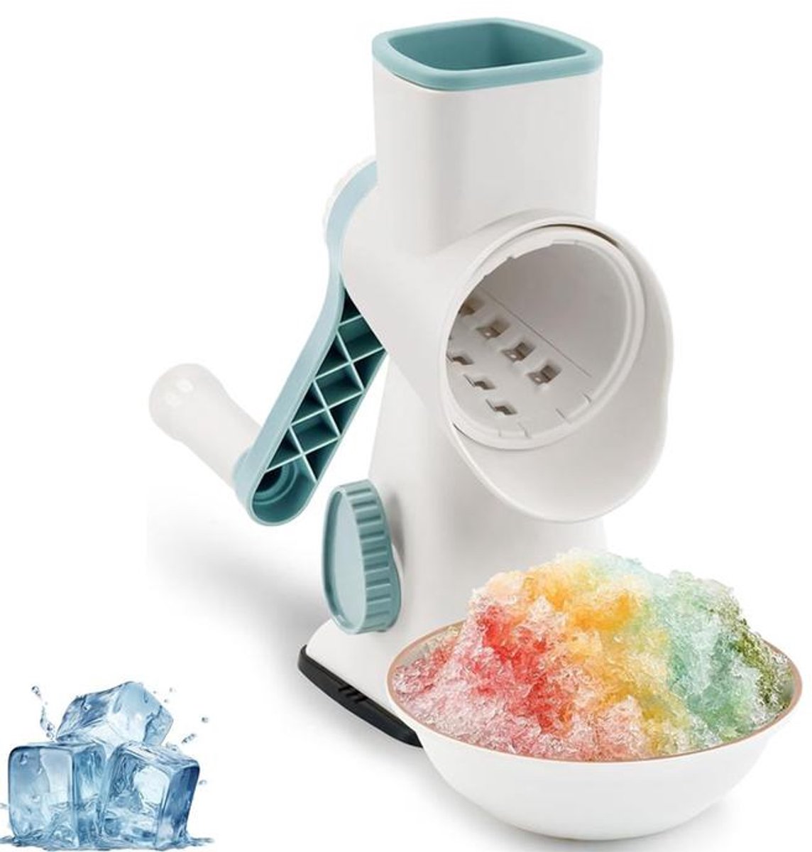 KZQ Handmatige IJsschaaf – Smoothie maker – Slushiemachine - Draagbare IJscrusher – Hoogwaardige draagbare ijsschaaf & -crusher - Voorzien van zuignapbasis – Geschikt voor alle soorten ijs - Blauw & Wit