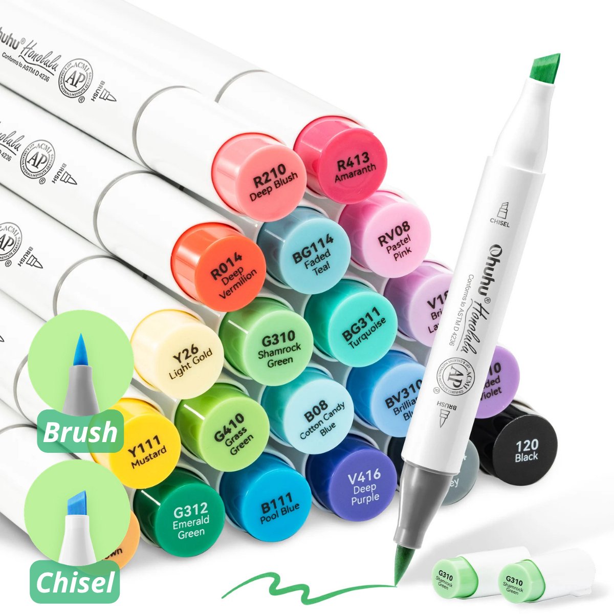 Ohuhu - Honolulu Brush & Chisel - Alcohol Art Markers - 24 kleuren