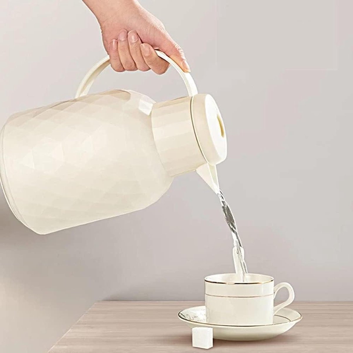Thermoskan - Waterkoker Pot - Dranken Warm Houden - Dubbelwandig Glas - 1 Liter - Wit