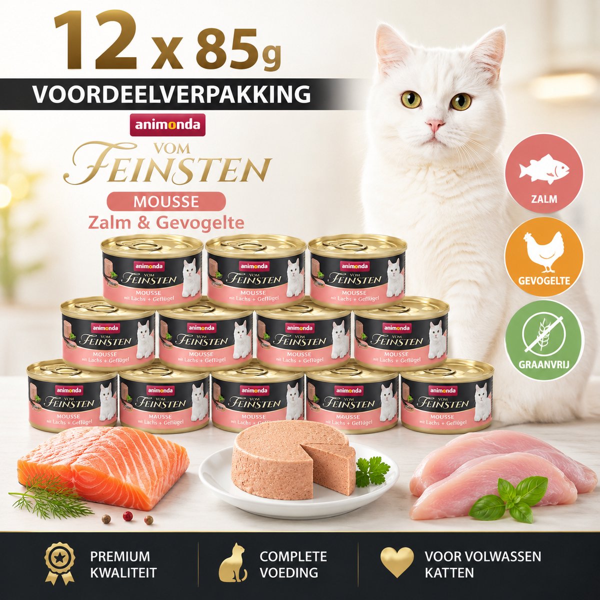 Animonda Kattenvoer Animonda Vom Feinsten Mousse Zalm y Aves Zalm Vis Vogels 85 g