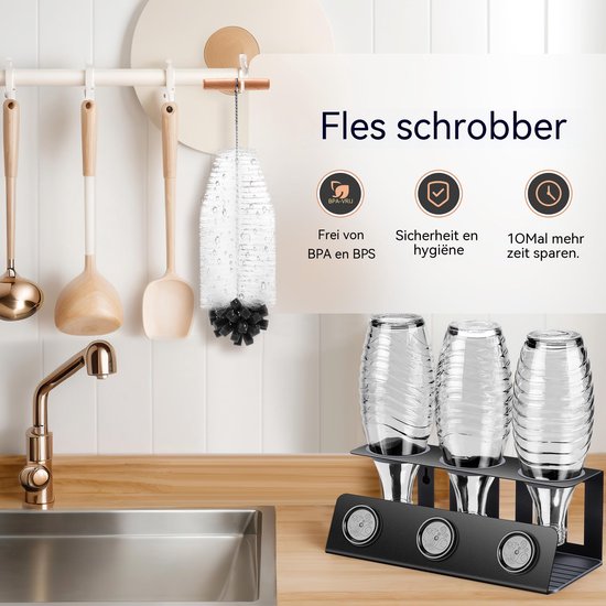 carmdering - Flessenborstel - Sodastream Borstel - Reinigingsborstel - Dieptereiniging Tot 35 Cm - Krassvrije Sponsreiniging - Duurzaam Kunststof En Borstelharen - Ergonomisch Ontwerp Voor Veilige Greep - Ideaal Voor Glas En Plastic Flessen - 1 Stuk van carmdering — afbeelding 2