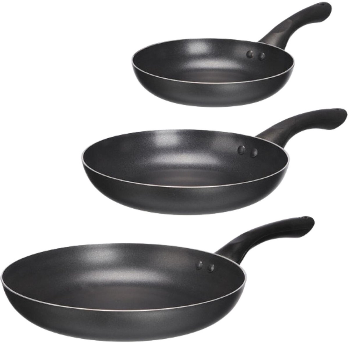 Kinvara Koekenpannen set - 3 formaten - zwart - Dia 20/24 en 28 cm - RVS - voor alle warmtebronnen
