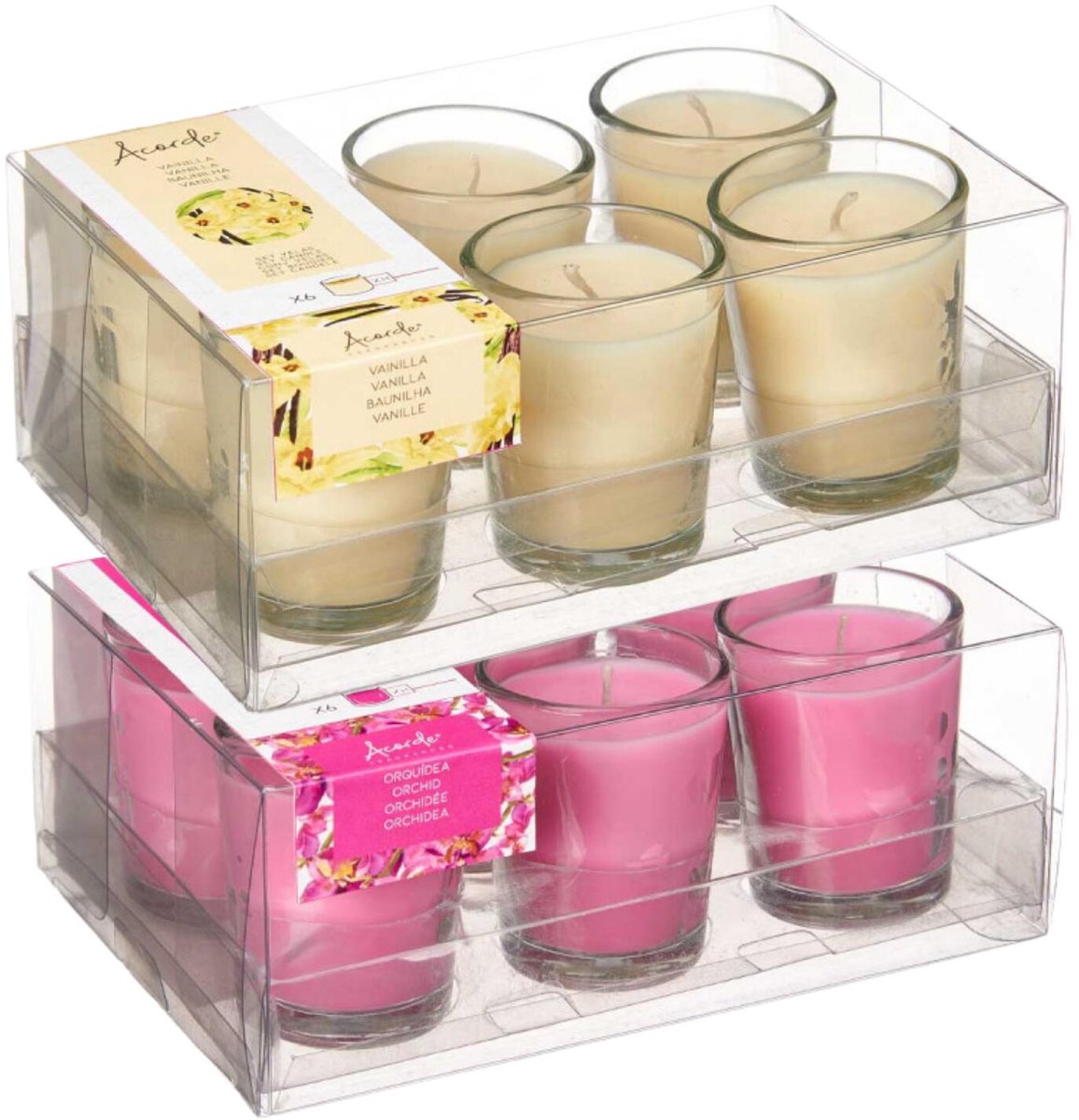 Arte r Arte regal geurkaarsen set - 6x orchidee - 6x vanille - in glas - 8 branduren Amber