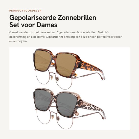 Zonnebril Gepolariseerd - Zonnebril Dames/Heren - UV-bescherming - 2 Paar - Luipaardpatroon - Extra Groot Frame — afbeelding 3