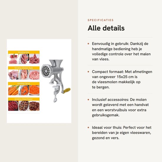 Store_8 - Handmatige vleesmolen - Vleesmolen en worstmaker - Aluminium - Worstvulbuis - Voor het maken van verse worst - Handig voor thuisgebruik — afbeelding 2