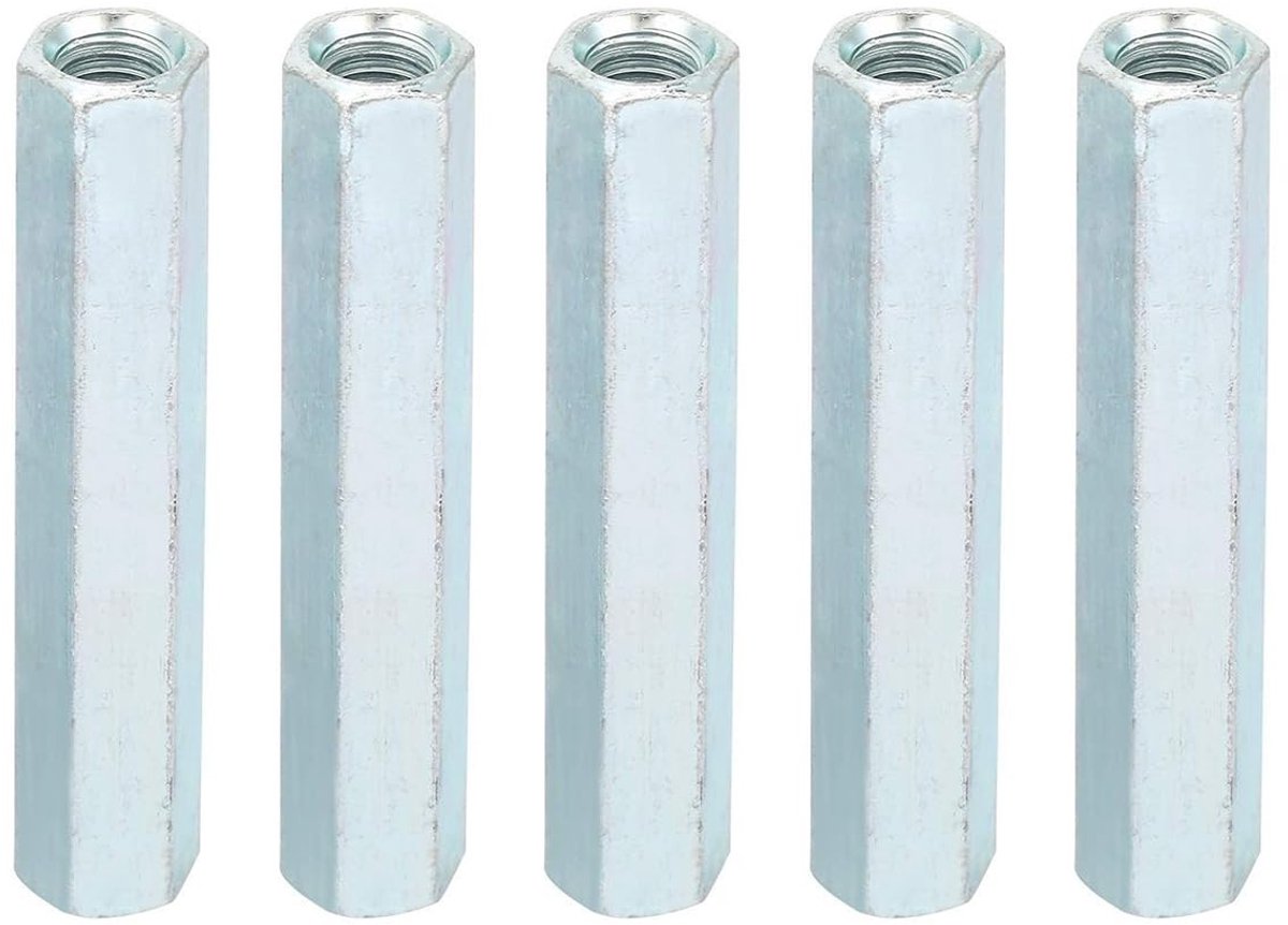 Dailygoods- Zeskantmoeren 5-delig - M8 65mm - Koppelingsmoeren - Verzinkt - Corrosiebestendig - Voor binnen/buiten toepassingen - Moeren