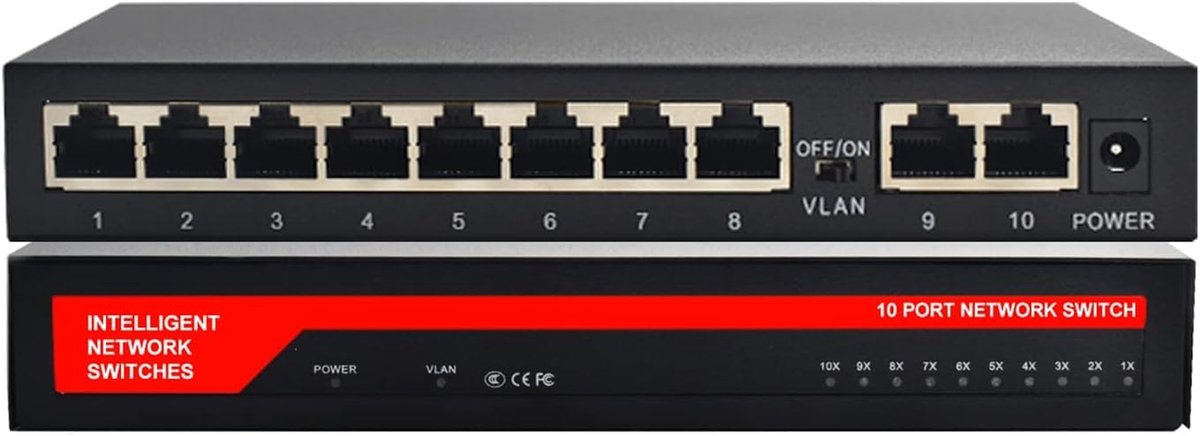 Netwerkswitch - LAN Verdeler - Netwerk Uitbreiden - 10 Poorts Gigabit - 195 x 13 x 4 cm - Zilver