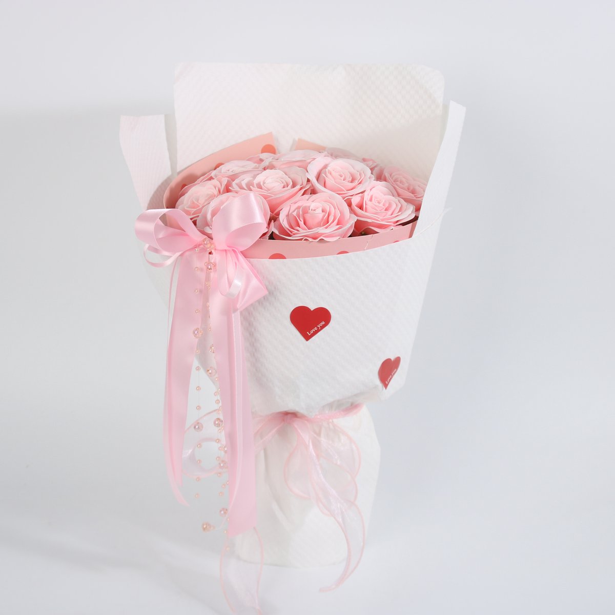 La Roselle Amsterdam Lichtroze Kunstrozen Boeket – kunstbloem – Luxe Cadeauboeket met Satijnen Strik – Romance Rose Bouquet Collection