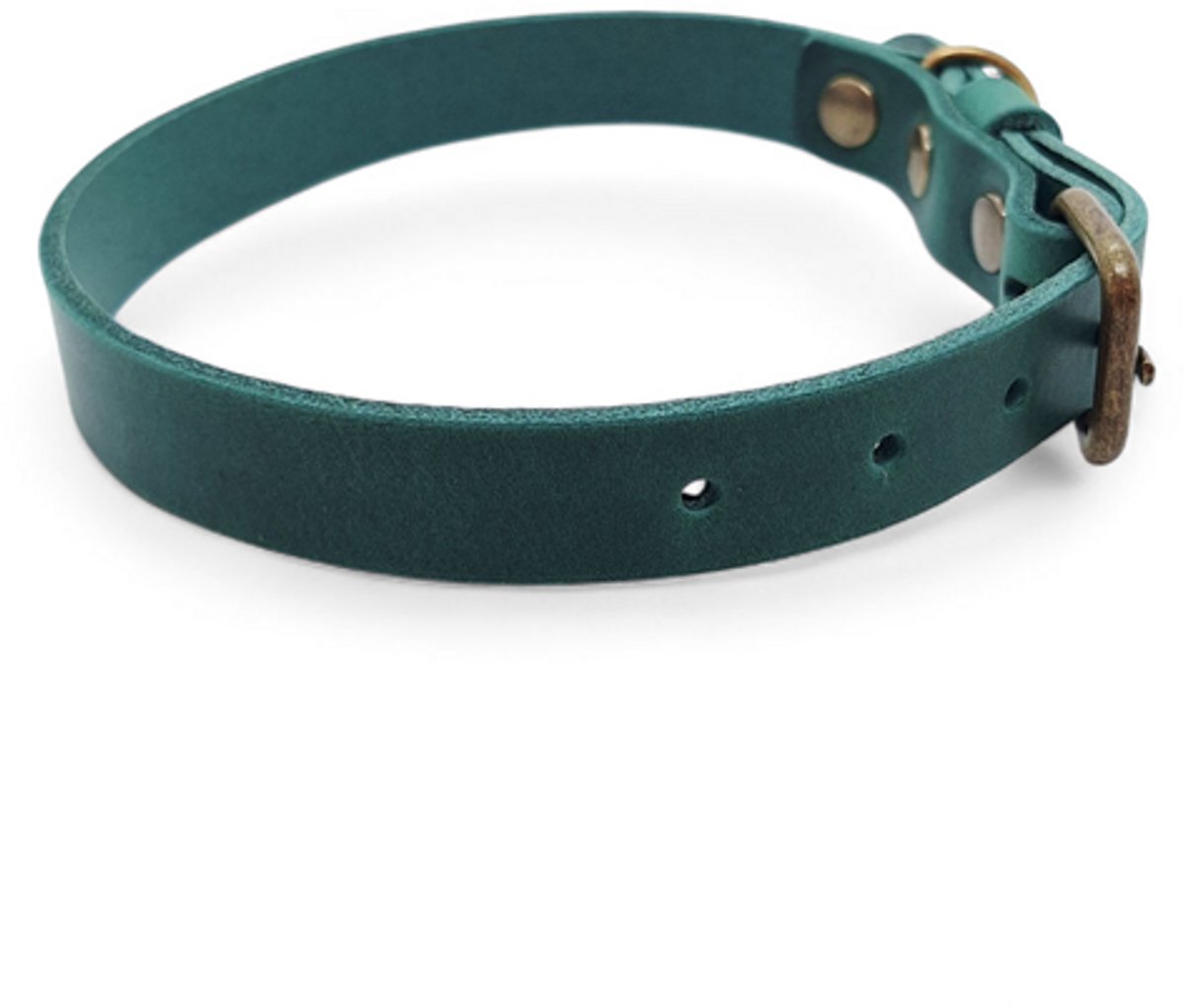 Cooper & Quint No Fuss - Halsband Hond - Leren Halsband Hond - Groen - Oud Messing - S