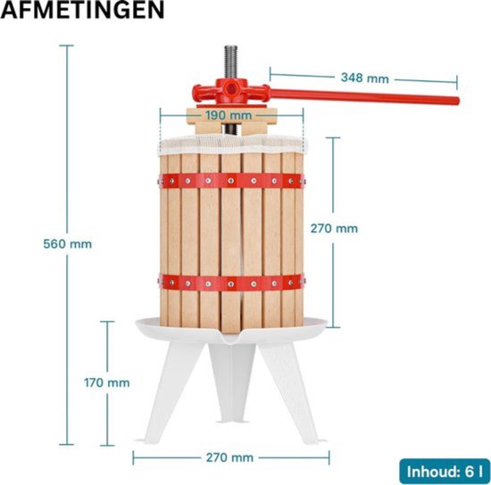 Thuys - Fruitpers - Elektrisch - Handmatig - Hout - Handmatige wijnpers met mand van 190x270 mm van Thuys — afbeelding 2