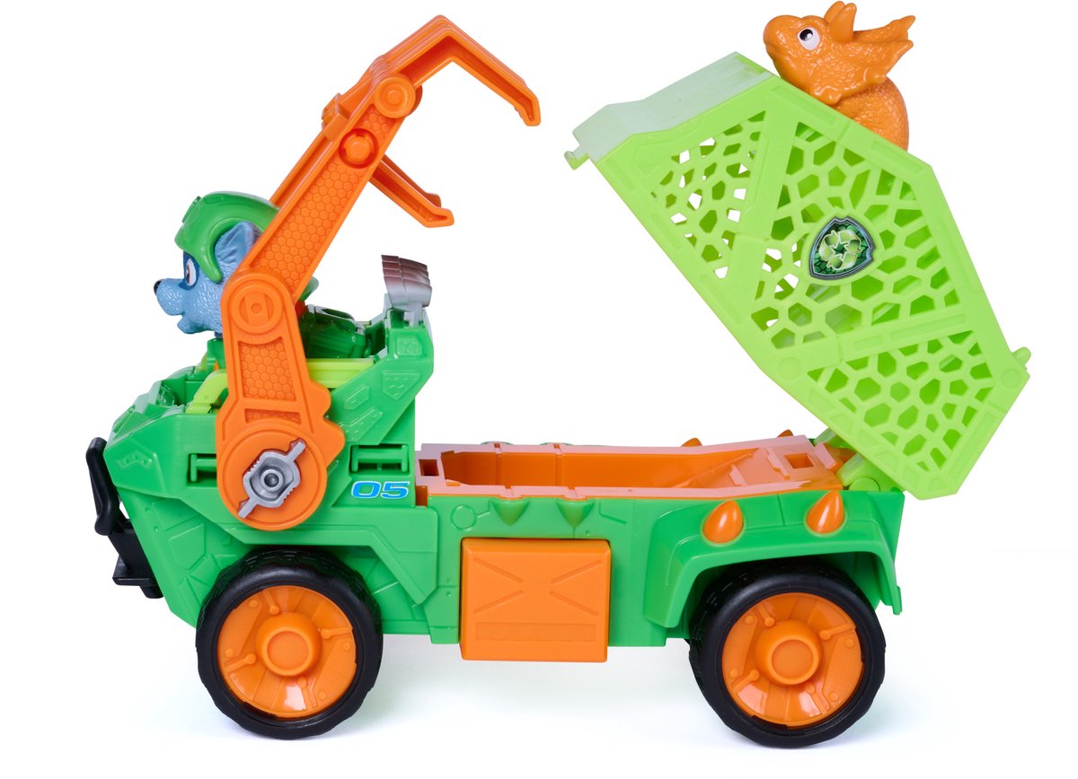 PAW Patrol - De Dino Film - Rocky's Dino Rescue Recycler Voertuig - Met geheim vak en werkende klauw, 2 actiefiguren — cadeau in Spellen & Speelgoed - foto 4