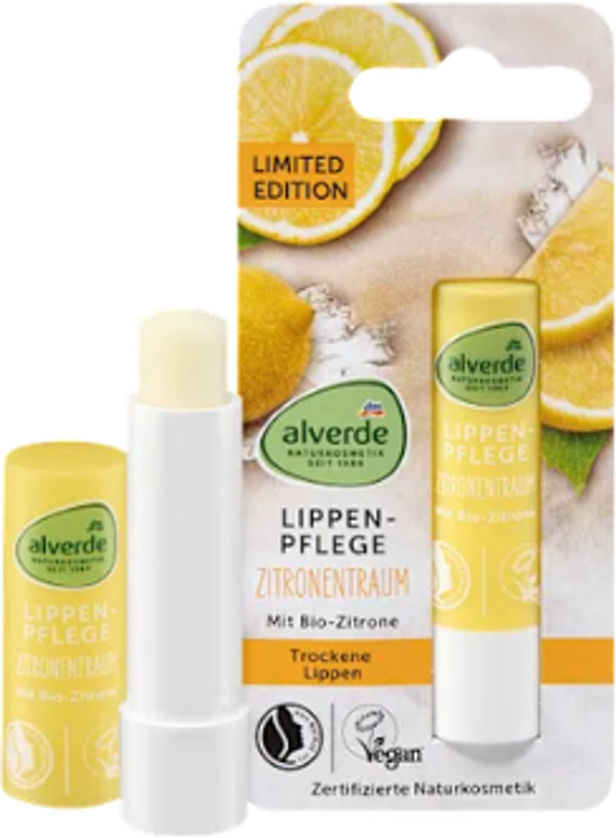 Alverde Naturkosmetik Lippenbalsem Zitronentraum | 1x 4,8g - Biologische Citroen | Limited Edition Zomer 2026