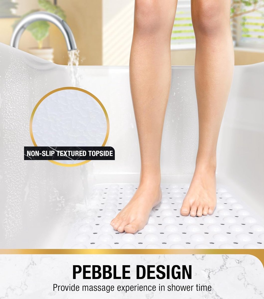 Antislip Badmat voor Badkuip, 101 x 40cm Extra Lange Douchemat Anti Schimmel, Machinewasbare Badkamer Badmat met Zuignappen en Afvoergaten, Zacht voor de Voeten, Wit