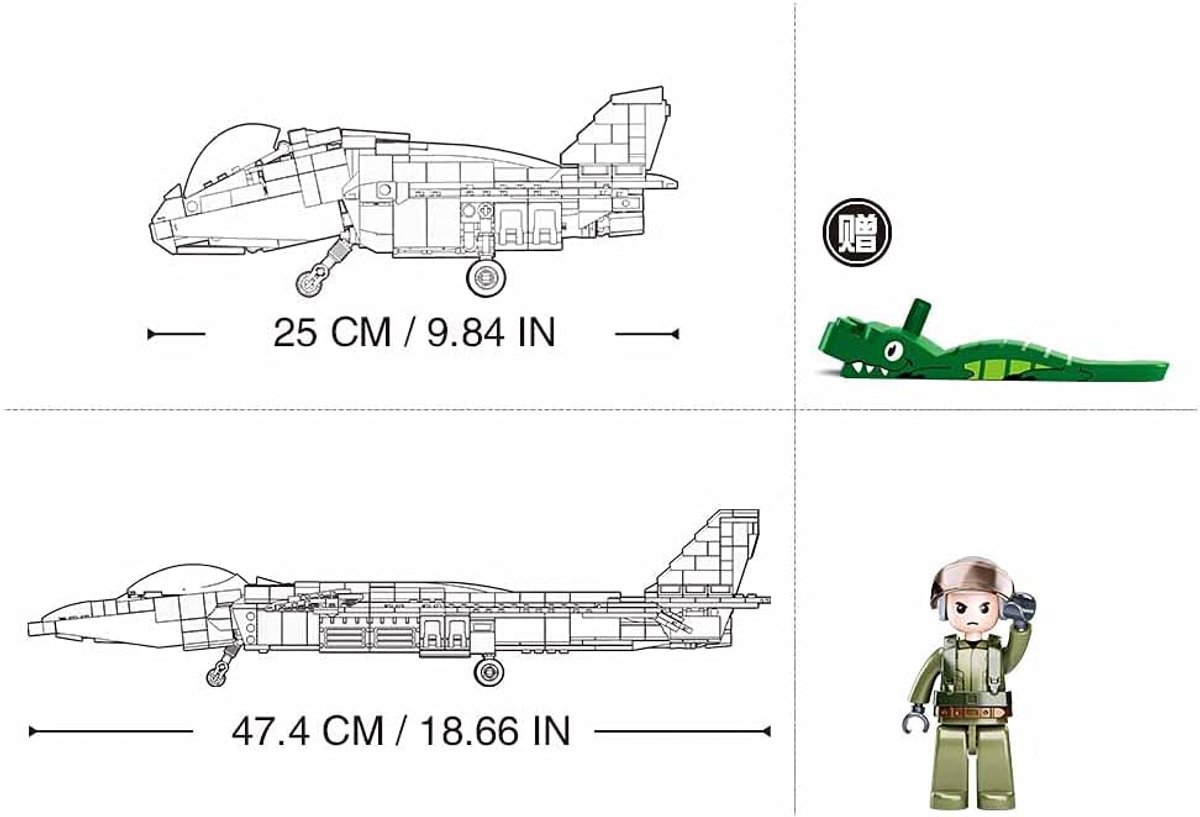 Sluban ModelBricks J-20 Fighter Mighty Dragon bouwspeelgoed vanaf 10 jaar – constructiespeelgoed modelbouw – bouwdoos met 926 bouwstenen – M38-B0931 — afbeelding 6