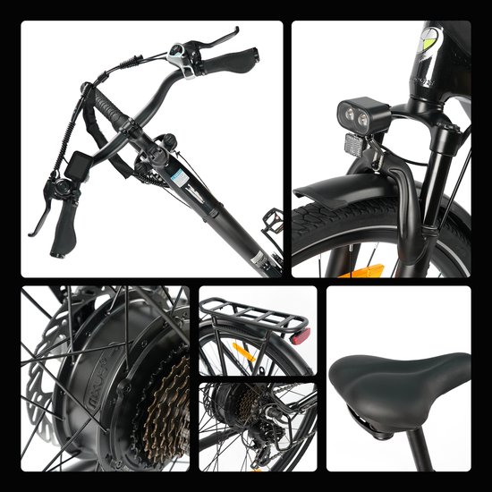 Elektrische Fiets TTGO C3 - 36V 18AH Accu - Actieradius Tot 120 Km - 28×2.0 Inch Wielen - Aluminium Lage Instapframe - Shimano 7 Versnellingen - Mechanische Schijfremmen - LCD Display - Elektrische Stadsfiets - Zwart — afbeelding 3