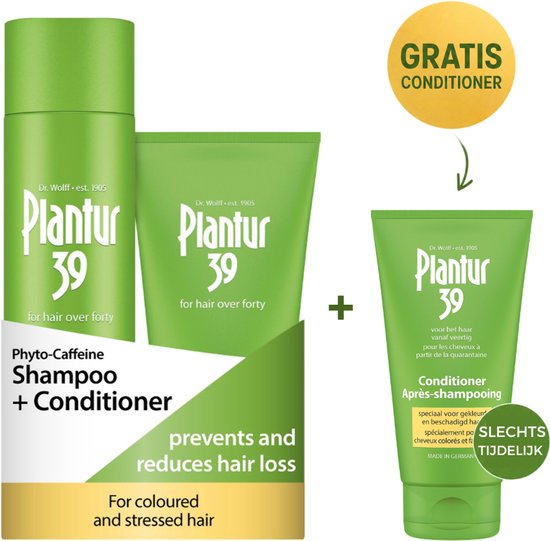 Plantur 39 Cafeïne Shampoo en Conditioner set + GRATIS Extra Conditioner | Voorkomt en vermindert haaruitval | Voor gekleurd en gestrest haar