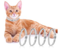 Teken- en Vlooienband Kat 4 Stuks – Anti Vlooien en Teken – Natuurlijke Vlooienhalsband – Waterbestendig – Verstelbaar – Geschikt voor Alle Kattenrassen – Grijs
