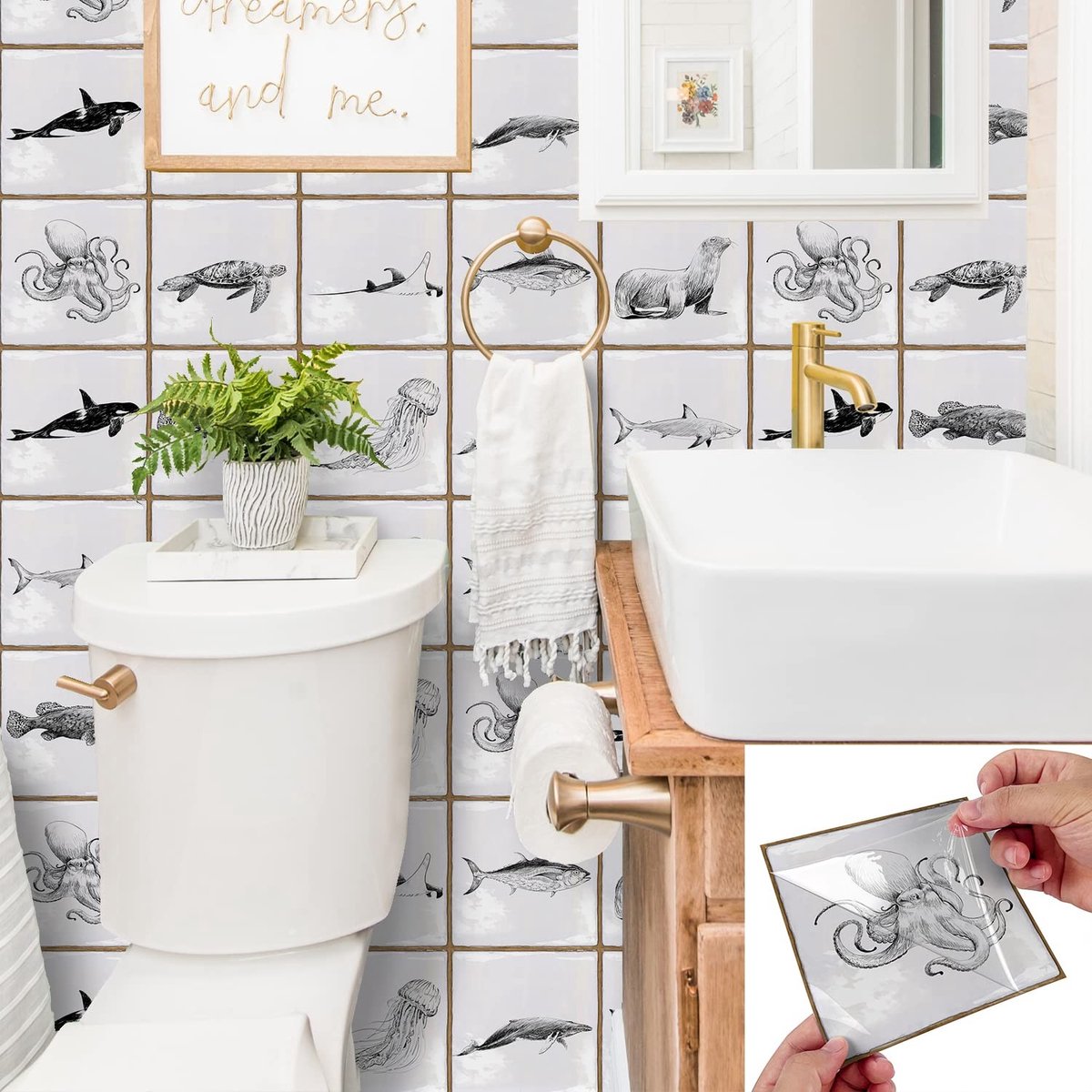 Dailygoods- Tegelstickers 10 Stuks - Zwart/Wit Vis - Muurstickers Keuken - Muurstickers Badkamer - Muurstickers Voor Deur - Eenvoudig Aanbrengen - Muursticker