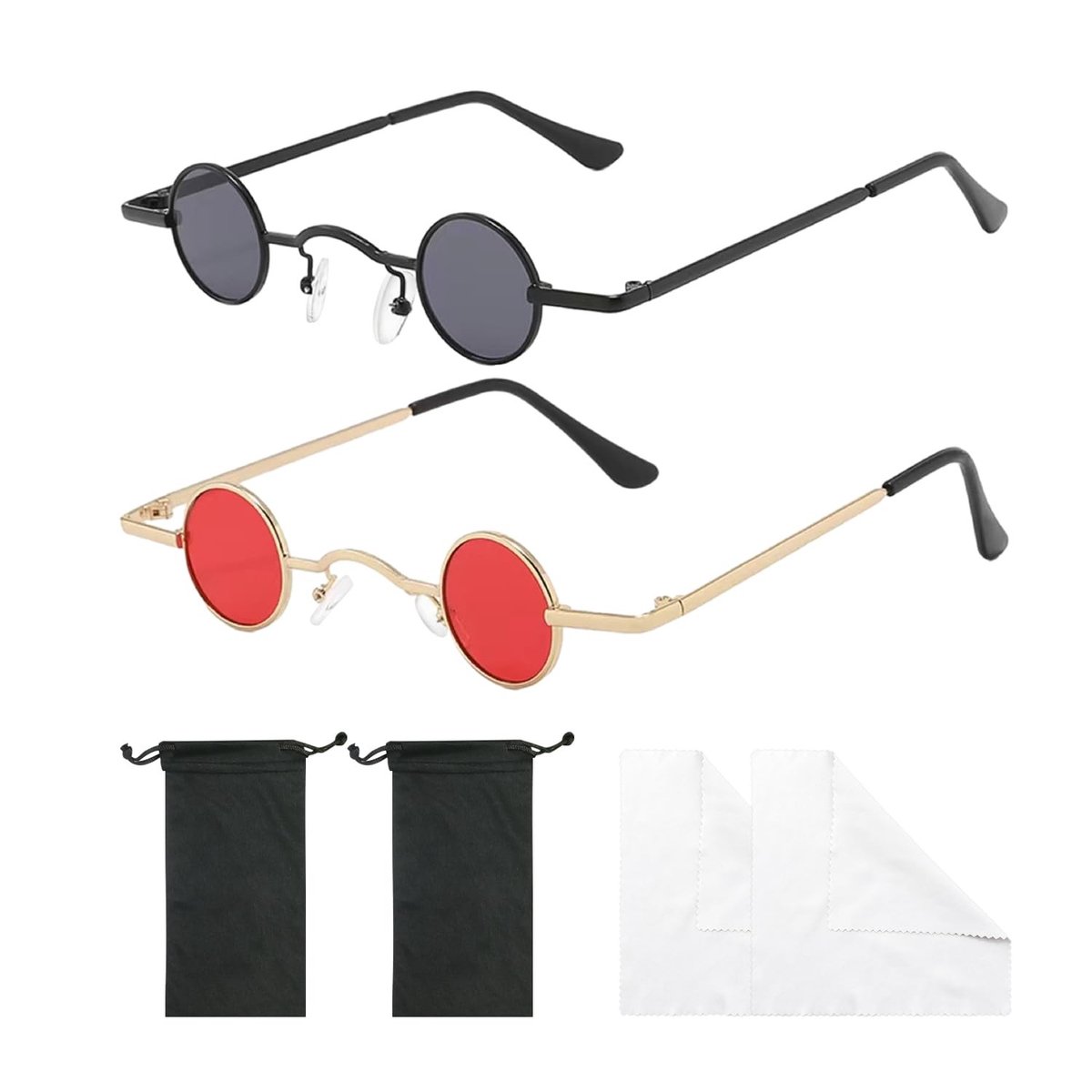 Dailygoods- Zonnebrillen Retro - 2 Stuks - Opbergtas - Brillendoekjes - Lichtgewicht - Duurzaam - Geschikt voor Themafeesten - Retrobril