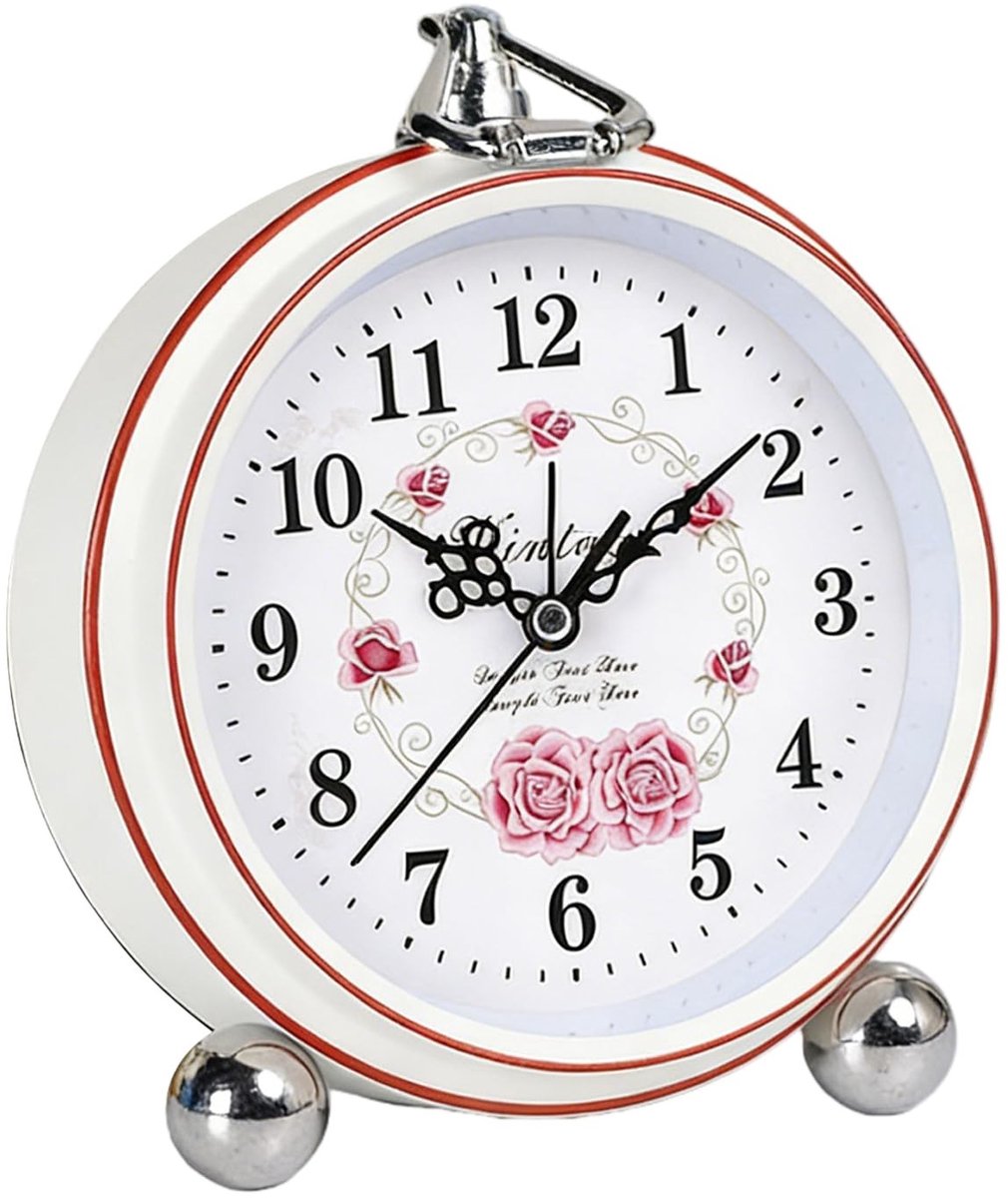 Dailygoods- Wekker analoog 13,5 cm - Retro tafelklok - Geruisloos - Batterij-aangedreven - Duurzame metalen behuizing - Grote wijzerplaat met Arabische cijfers