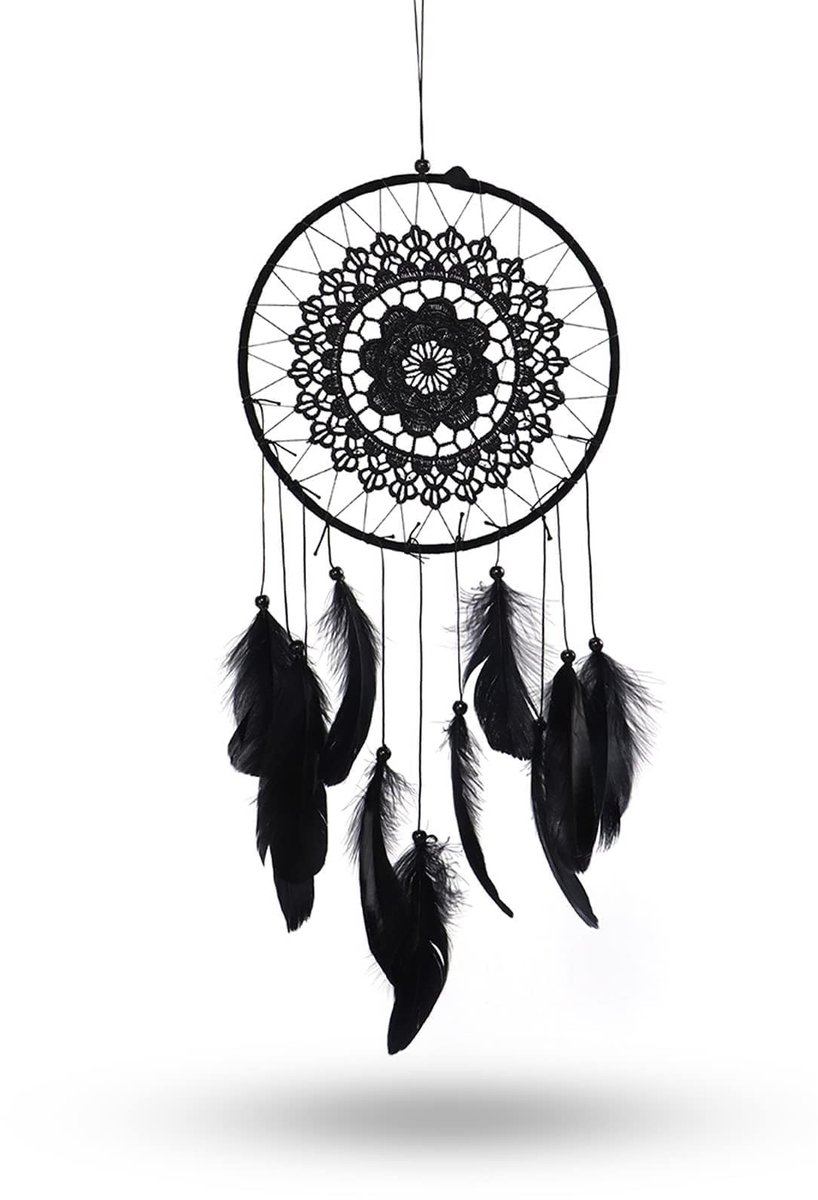 Dailygoods- Dromenvanger met veren - Macramé wanddecoratie - Woondecoratie - Handgemaakt - 50 cm lengte - 20,5 cm diameter ring