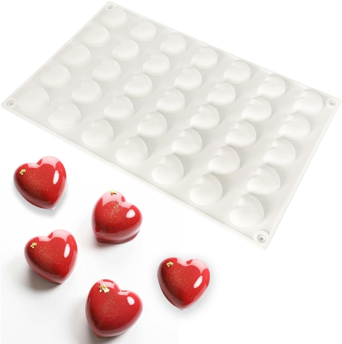 Dailygoods- Chocolademallen Hartvormig - Siliconen Vormen - 35 Holtes - Duurzaam - Taartdecoratie - 29,5 x 17 x 1,5 cm - Siliconen Vorm