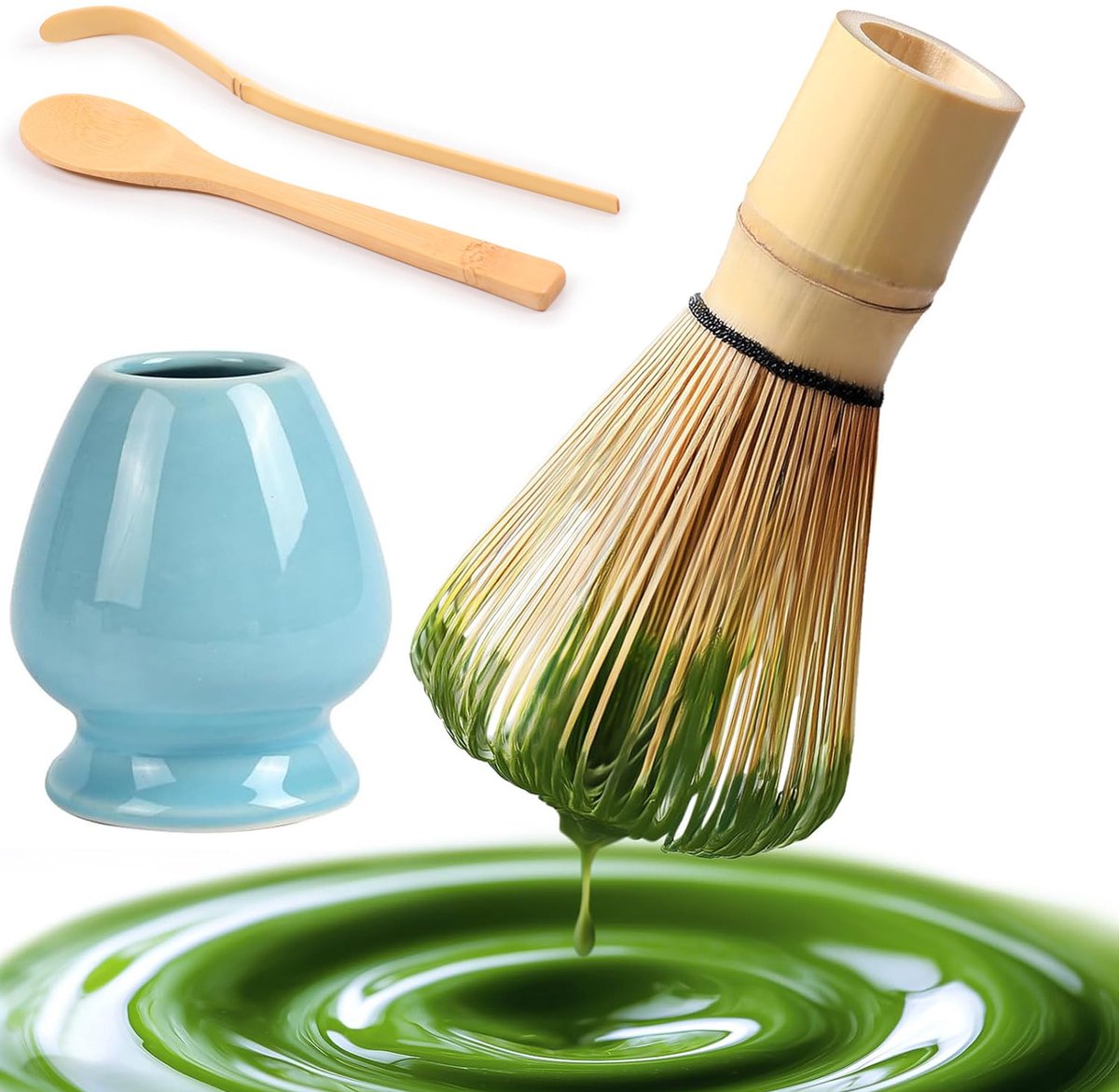 Matcha Theeset - Bamboe Matcha Tool - Matcha Garde Set - Matcha-Set Met Matcha-Garde En Keramische Houder Bamboeschepje En Houten Lepel