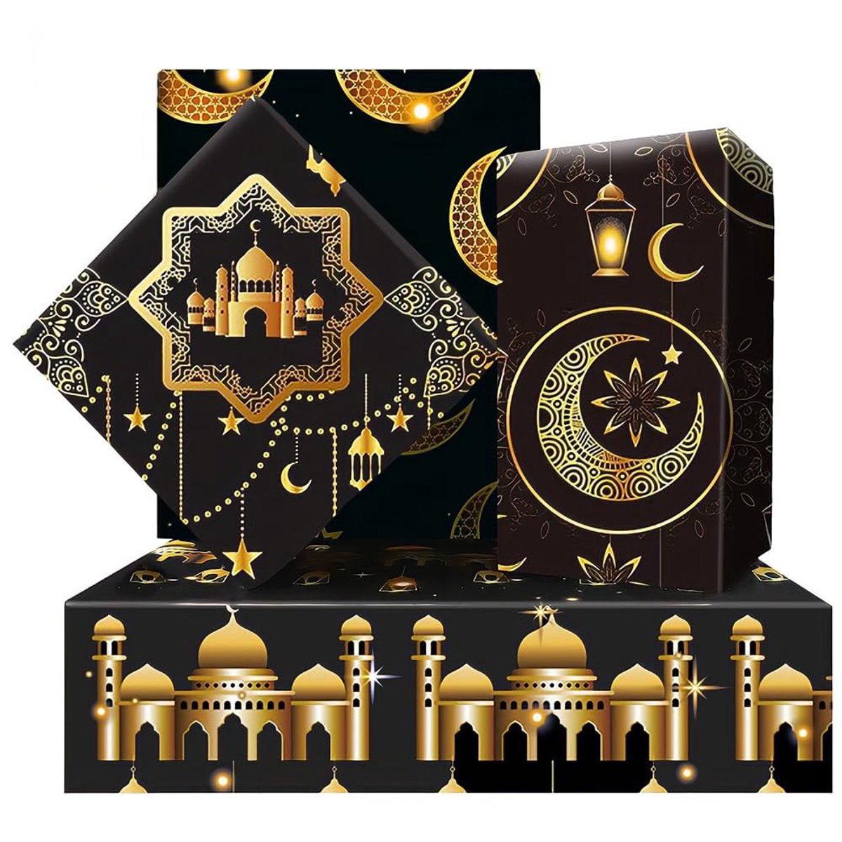 Dailygoods- Inpakpapier Luxe Set - 8 Vellen - 4 Ontwerpen - 80GSM - Cadeaupapier Ramadan - Eid Mubarak Decoraties - 50x70 cm