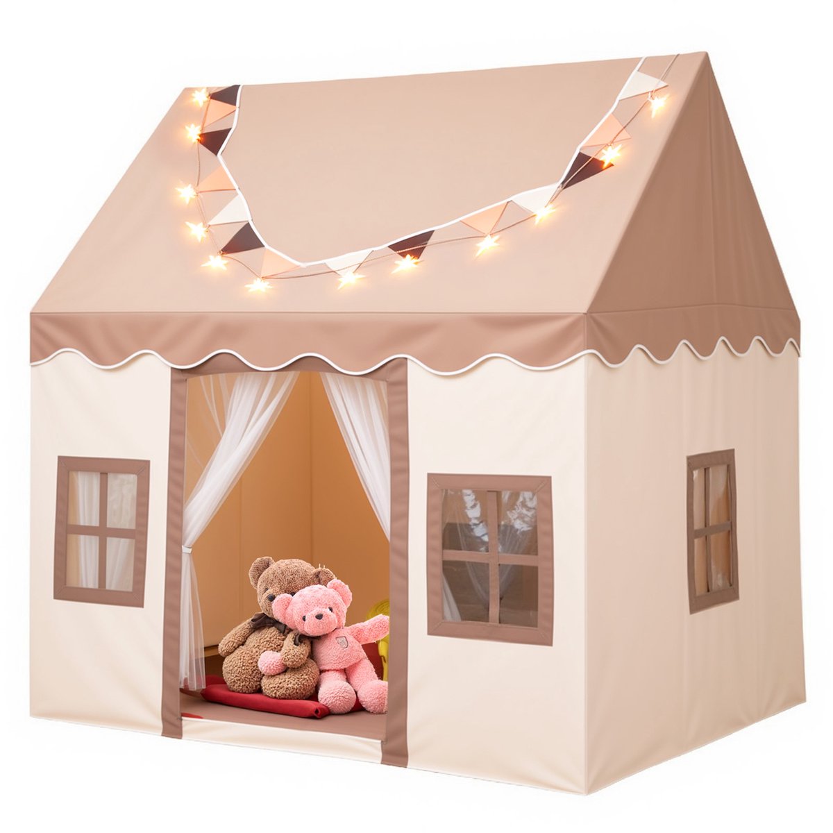 Lemlit Speeltent voor Kinderen - Kindertent met Mat Verlichting en Muggennet - Prinsessentent en Speelhuisje voor Binnen en Buiten - 120x100x130 cm - Khaki