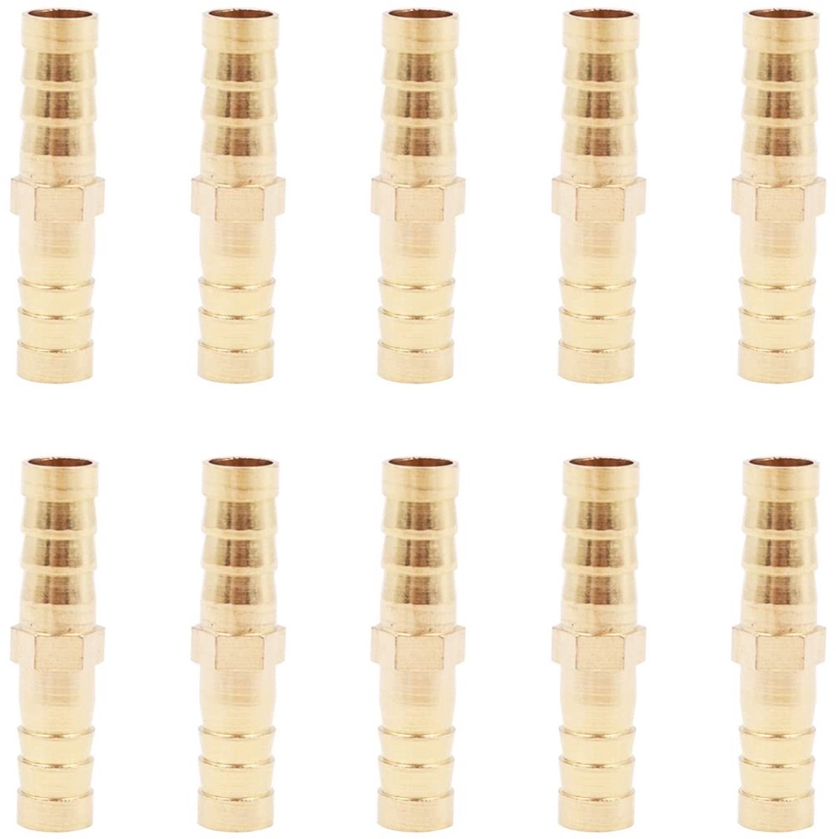 Dailygoods- Slangfittingen 10 Stuks - Messing Aansluitingen - 8mm Pijpdiameter - Corrosiebestendig - Voor Lucht/Water/Olie/Gas - Hoogwaardige Kwaliteit - Slangkoppelingen