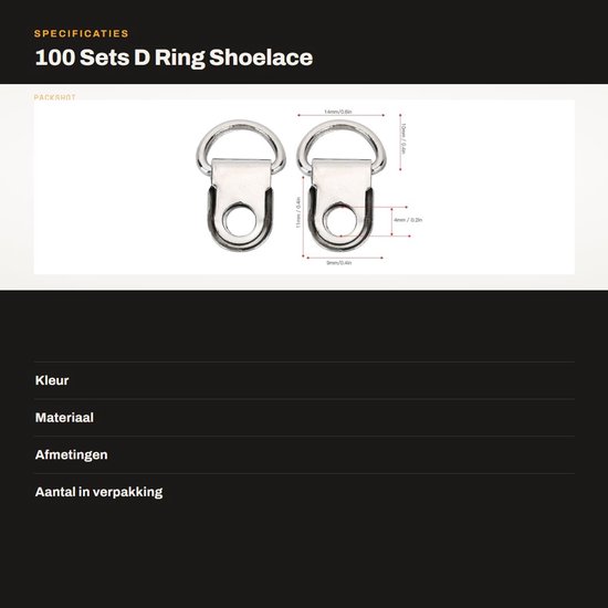Dailygoods- Schoenveterhaak 100 Sets - D-ring Beugel - Messing - 9x14mm - Basisaccessoires - Eenvoudige installatie - Veterhaak van Dailygoods — afbeelding 3