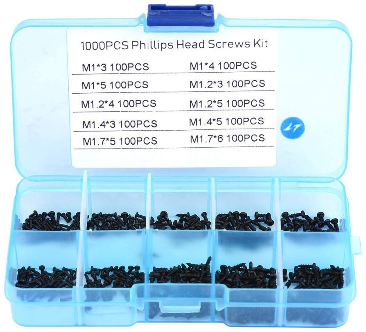 Dailygoods- Zelftappende Schroef 1000 stuks - Assortiment Kit - Roestvrij Staal - Geschikt voor M/E Klasse T - Inclusief M1.2/M1.4/M1.7 - Gewicht 75g - Schroeven