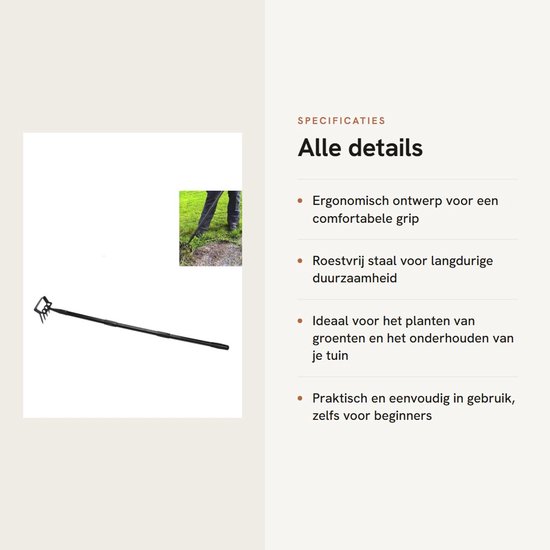 JHUBERS- Tuinhark met comfortabele grip - Roestvrij staal - Praktisch - Eenvoudig te gebruiken - 3 secties - Ideaal voor planten van groenten - Onkruidbestrijdingshark van Jhubers — afbeelding 3